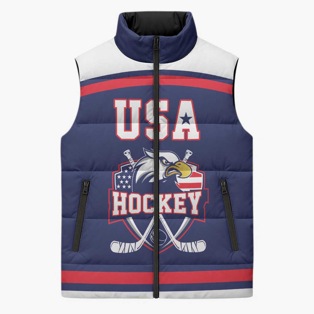 USA Ice Hockey Custom Sleeveless Puffer Jacket American Eagle Spirit Blue Version