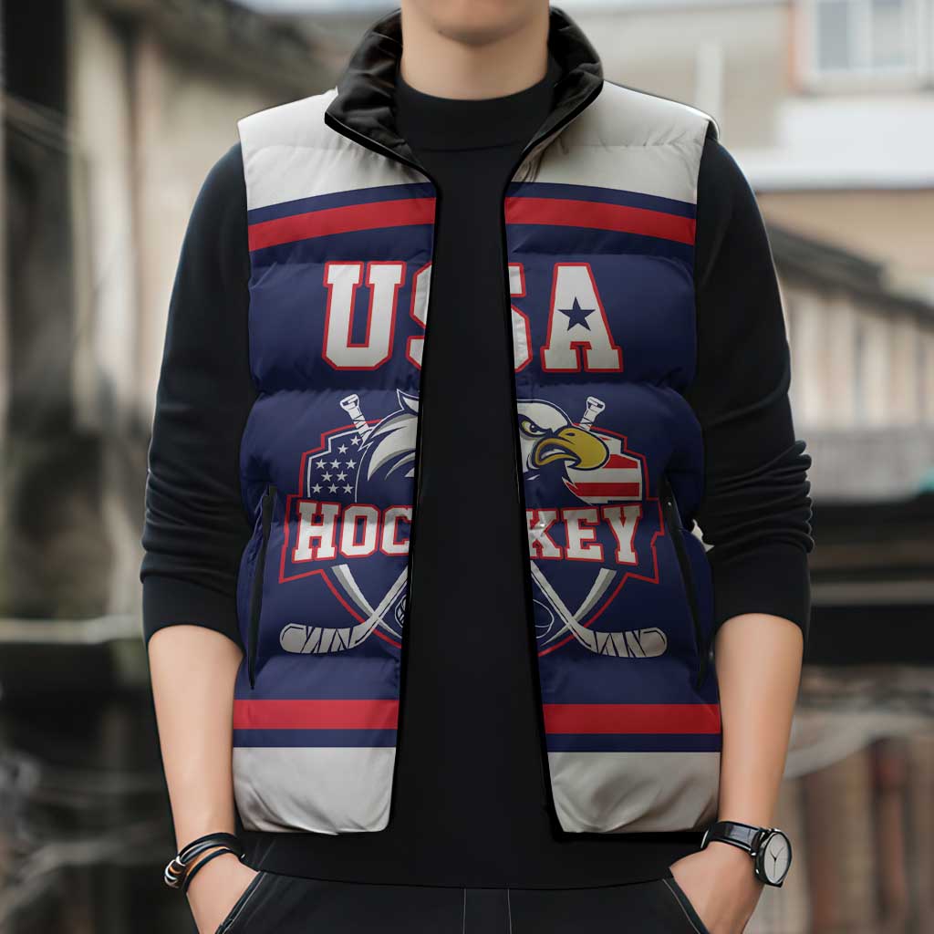 USA Ice Hockey Custom Sleeveless Puffer Jacket American Eagle Spirit Blue Version