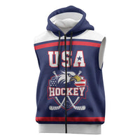 USA Ice Hockey Custom Sleeveless Zip Hoodie American Eagle Spirit Blue Version