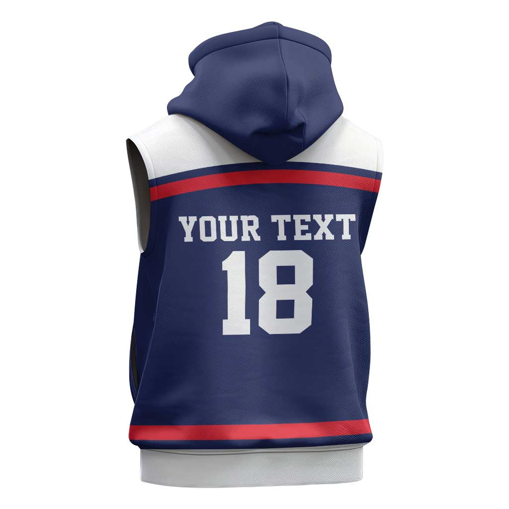 USA Ice Hockey Custom Sleeveless Zip Hoodie American Eagle Spirit Blue Version
