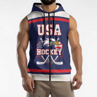 USA Ice Hockey Custom Sleeveless Zip Hoodie American Eagle Spirit Blue Version