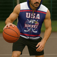 USA Ice Hockey Custom Sleeveless Zip Hoodie American Eagle Spirit Blue Version