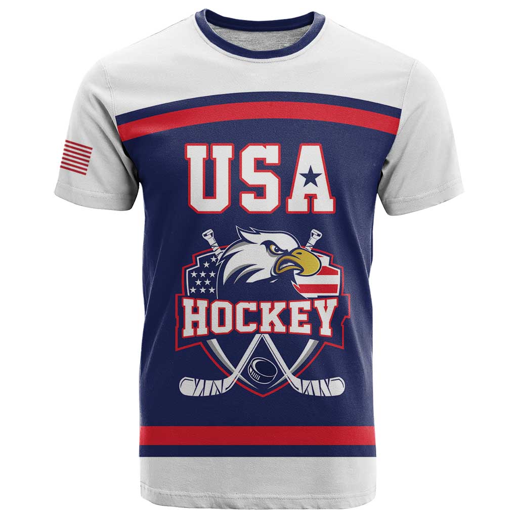 USA Ice Hockey Custom T Shirt American Eagle Spirit Blue Version