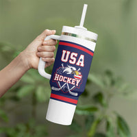 USA Ice Hockey Custom Tumbler With Handle American Eagle Spirit Blue Version