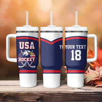 USA Ice Hockey Custom Tumbler With Handle American Eagle Spirit Blue Version