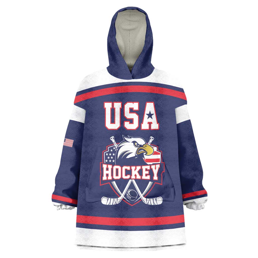 USA Ice Hockey Custom Wearable Blanket Hoodie American Eagle Spirit Blue Version