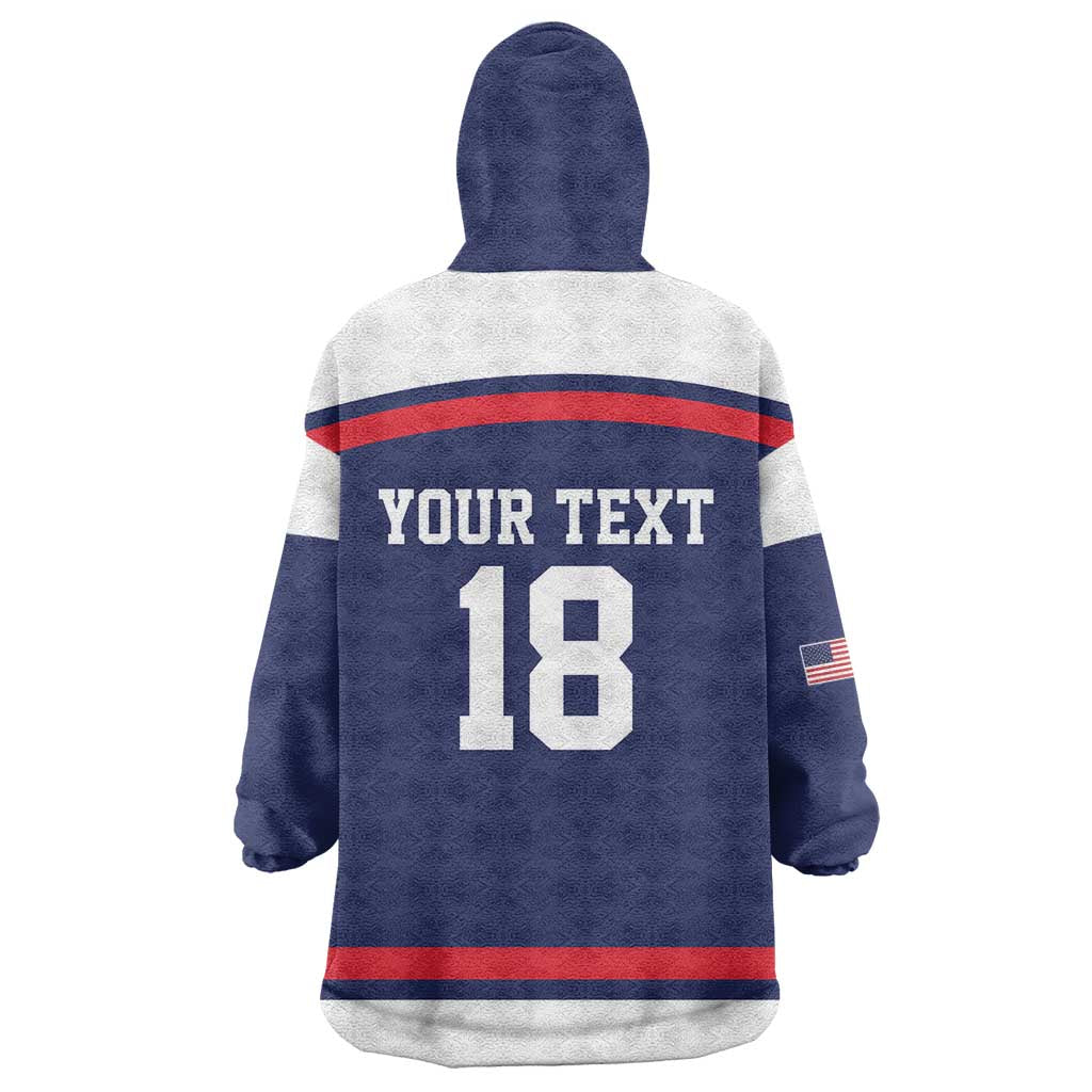 USA Ice Hockey Custom Wearable Blanket Hoodie American Eagle Spirit Blue Version