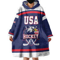 USA Ice Hockey Custom Wearable Blanket Hoodie American Eagle Spirit Blue Version