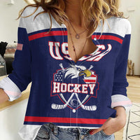 USA Ice Hockey Custom Women Casual Shirt American Eagle Spirit Blue Version