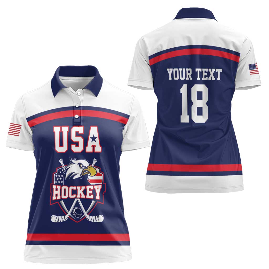 USA Ice Hockey Custom Women Polo Shirt American Eagle Spirit Blue Version