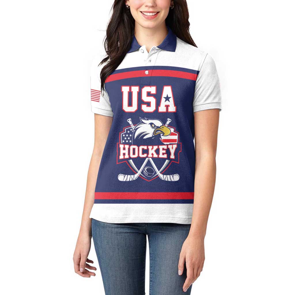 USA Ice Hockey Custom Women Polo Shirt American Eagle Spirit Blue Version