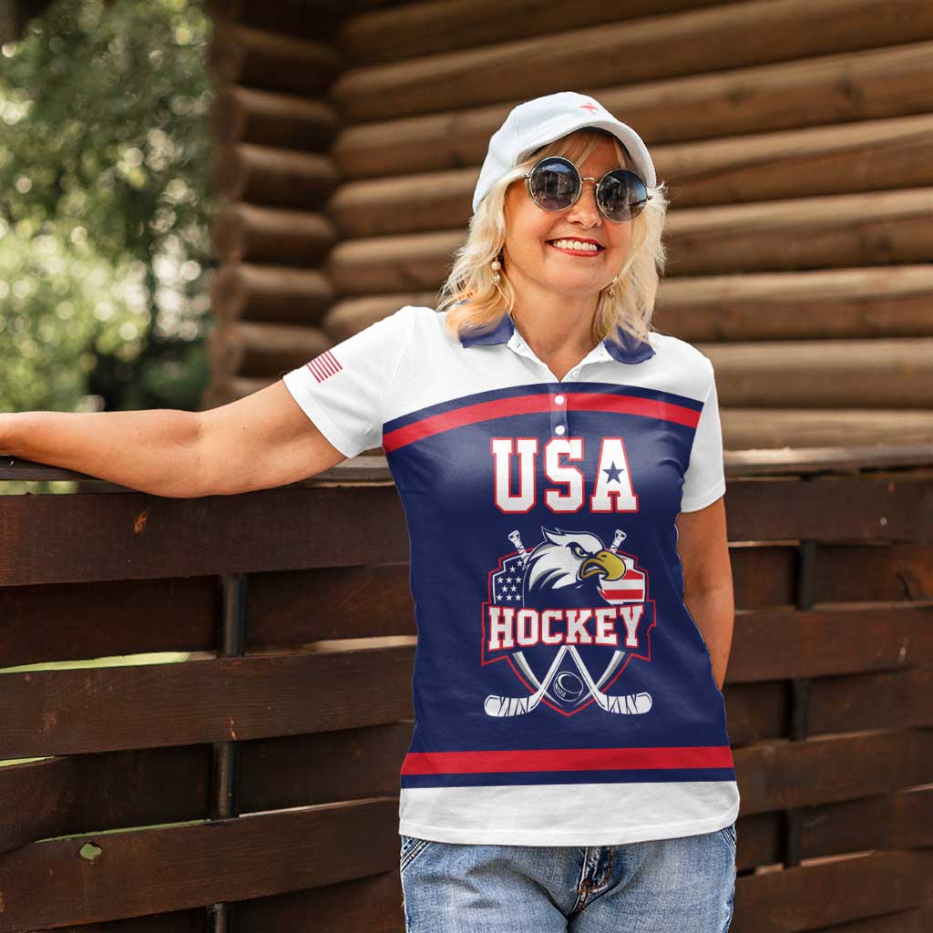 USA Ice Hockey Custom Women Polo Shirt American Eagle Spirit Blue Version