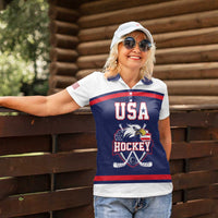 USA Ice Hockey Custom Women Polo Shirt American Eagle Spirit Blue Version