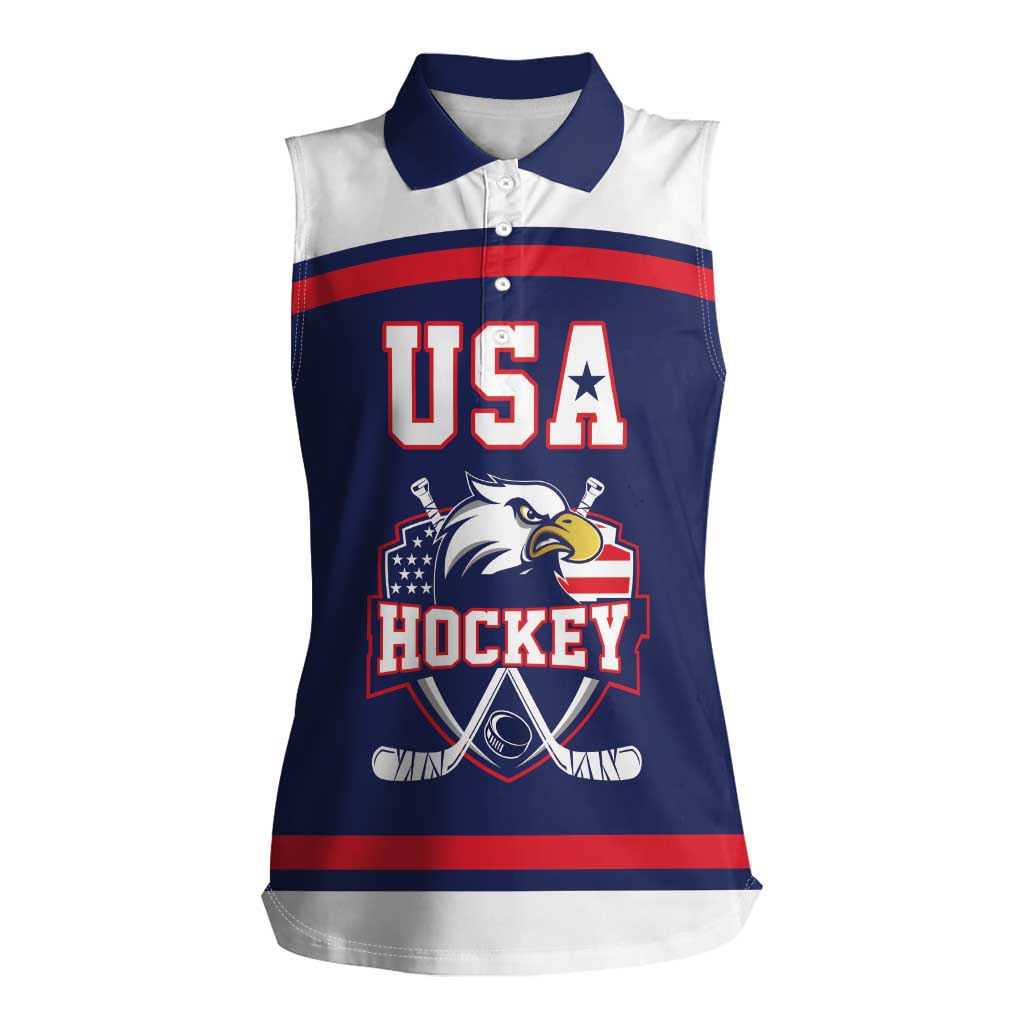 USA Ice Hockey Custom Women Sleeveless Polo Shirt American Eagle Spirit Blue Version
