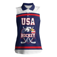 USA Ice Hockey Custom Women Sleeveless Polo Shirt American Eagle Spirit Blue Version