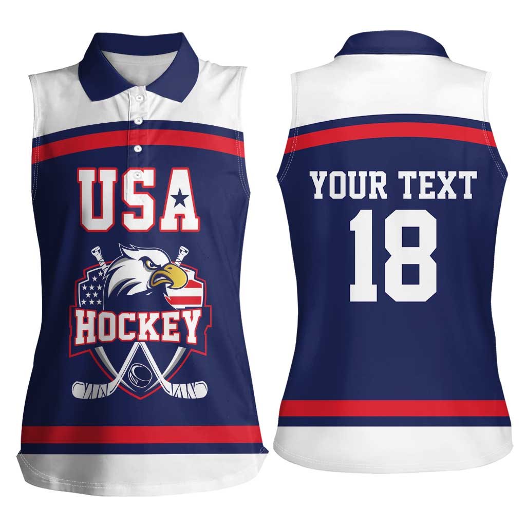 USA Ice Hockey Custom Women Sleeveless Polo Shirt American Eagle Spirit Blue Version