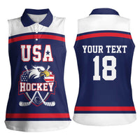 USA Ice Hockey Custom Women Sleeveless Polo Shirt American Eagle Spirit Blue Version