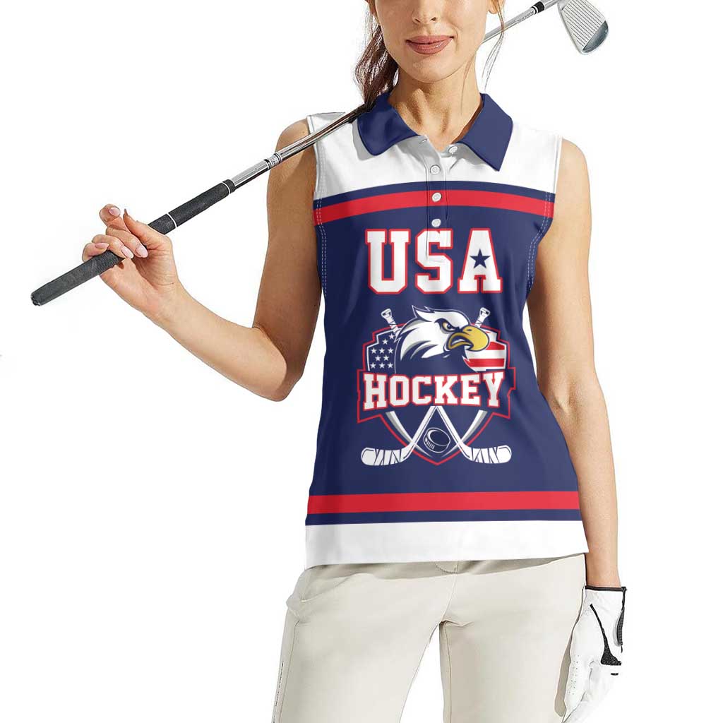 USA Ice Hockey Custom Women Sleeveless Polo Shirt American Eagle Spirit Blue Version