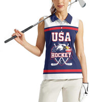 USA Ice Hockey Custom Women Sleeveless Polo Shirt American Eagle Spirit Blue Version
