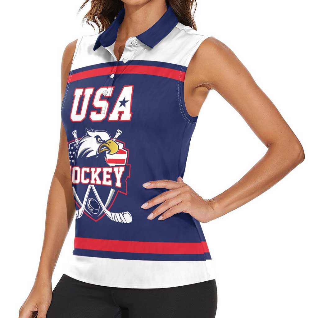 USA Ice Hockey Custom Women Sleeveless Polo Shirt American Eagle Spirit Blue Version