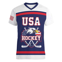 USA Ice Hockey Custom Women V-Neck T-Shirt American Eagle Spirit Blue Version