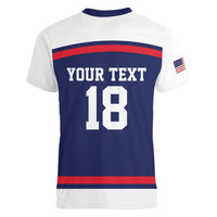 USA Ice Hockey Custom Women V-Neck T-Shirt American Eagle Spirit Blue Version