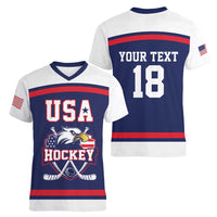 USA Ice Hockey Custom Women V-Neck T-Shirt American Eagle Spirit Blue Version