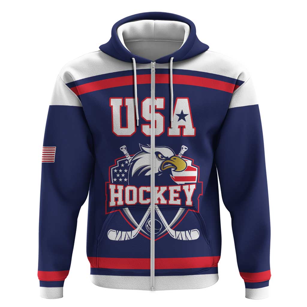 USA Ice Hockey Custom Zip Hoodie American Eagle Spirit Blue Version