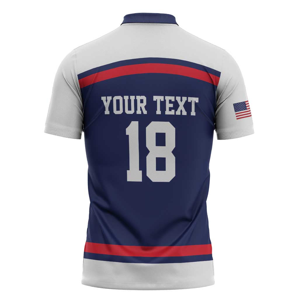 USA Ice Hockey Custom Zipper Polo Shirt American Eagle Spirit Blue Version