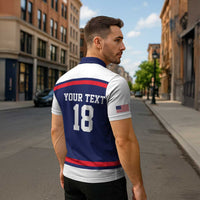 USA Ice Hockey Custom Zipper Polo Shirt American Eagle Spirit Blue Version