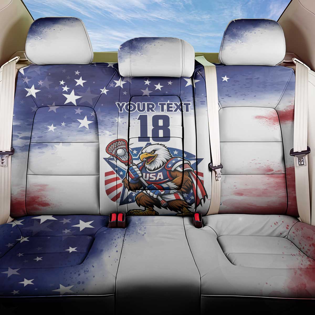 Custom USA Lacrosse Back Car Seat Cover American Eagle Mascot
