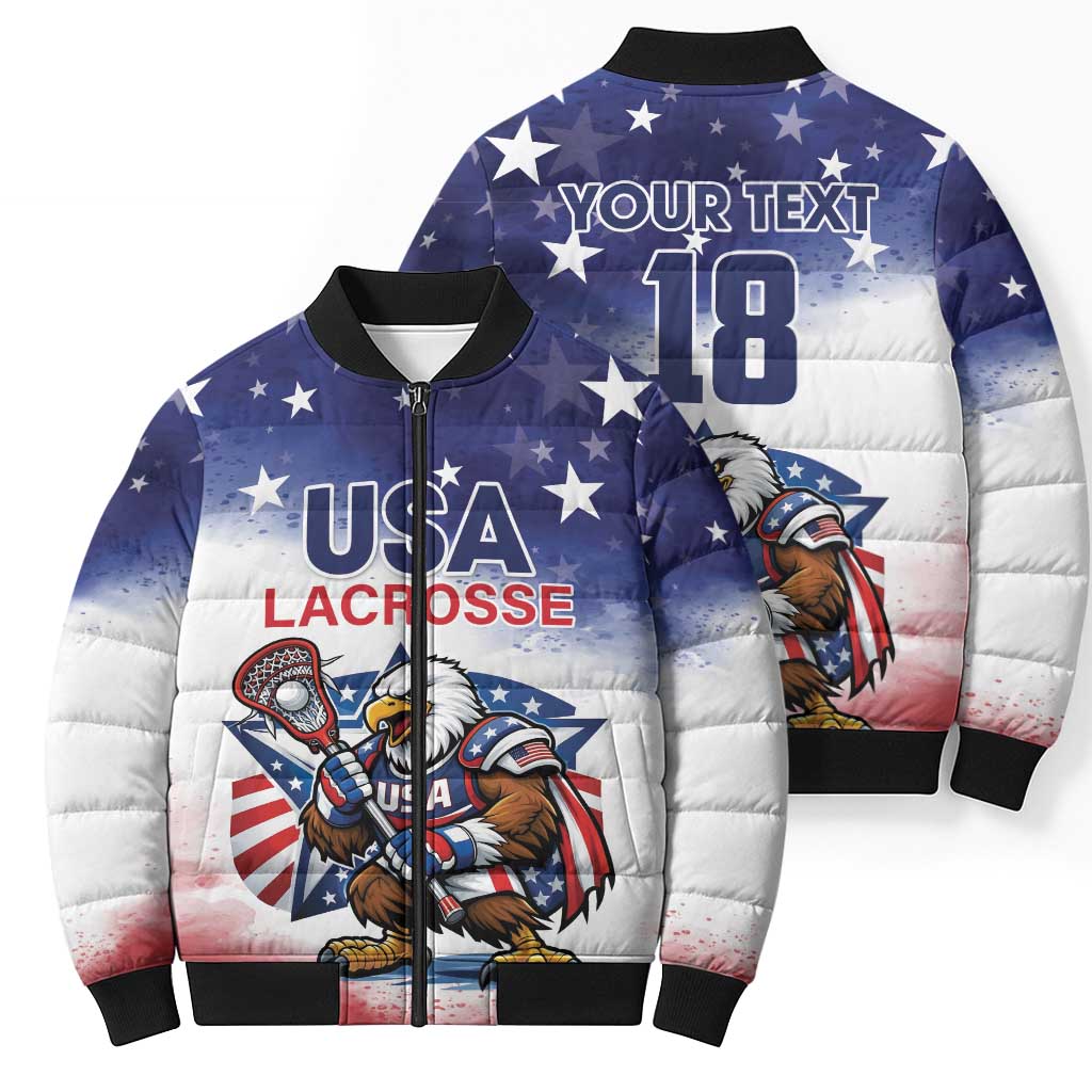 Custom USA Lacrosse Bomber Puffer Jacket American Eagle Mascot
