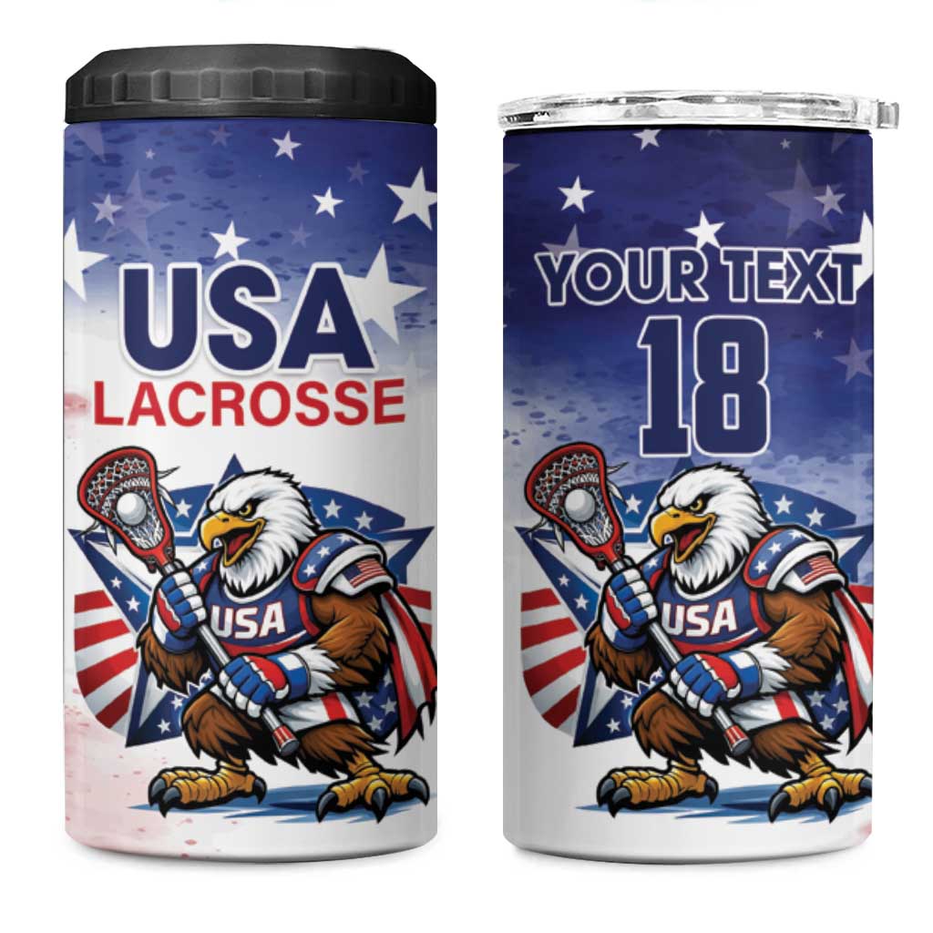 Custom USA Lacrosse 4 in 1 Can Cooler Tumbler American Eagle Mascot