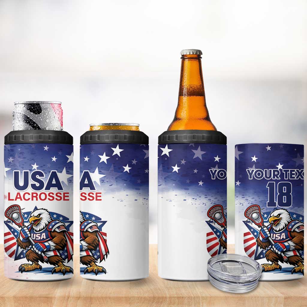 Custom USA Lacrosse 4 in 1 Can Cooler Tumbler American Eagle Mascot