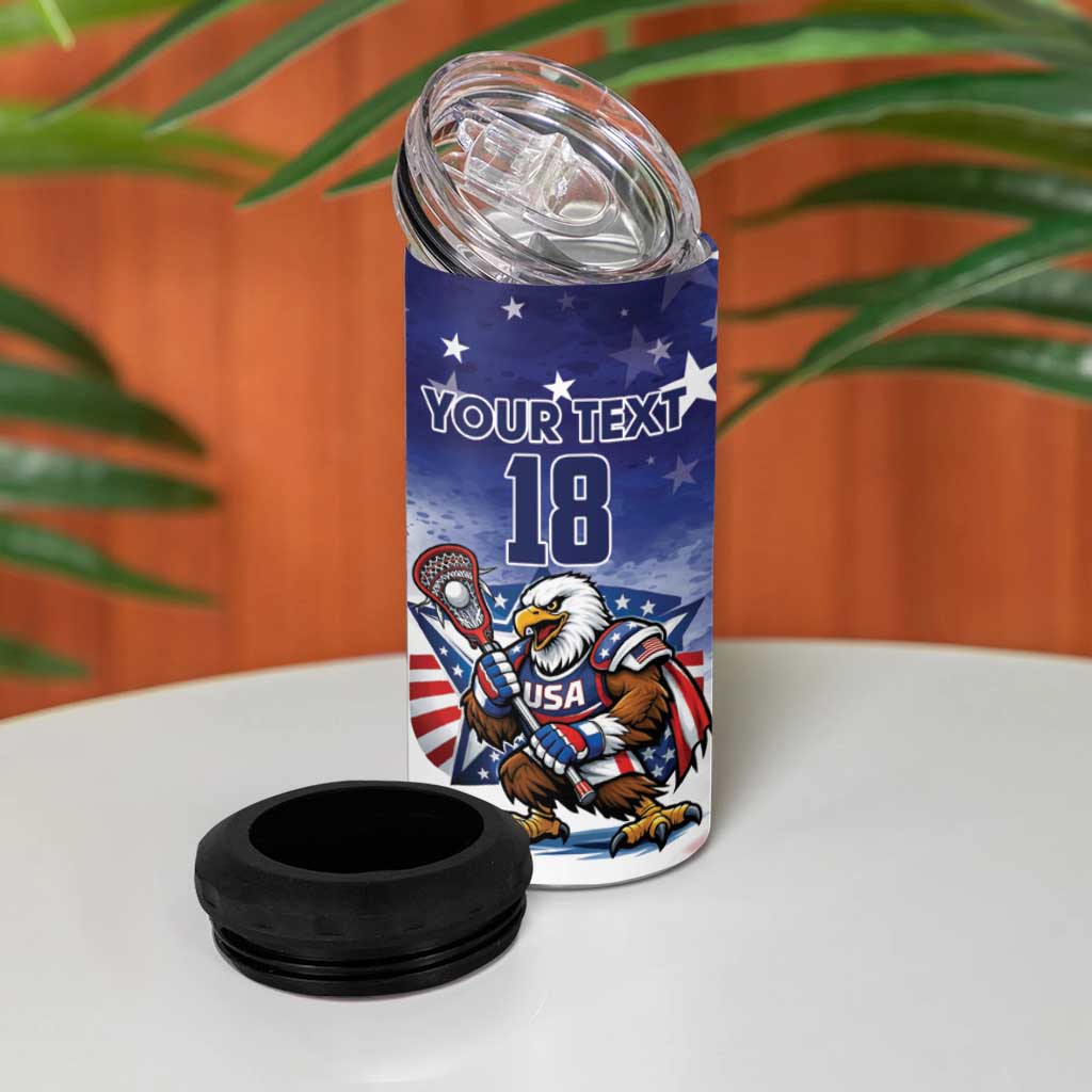 Custom USA Lacrosse 4 in 1 Can Cooler Tumbler American Eagle Mascot