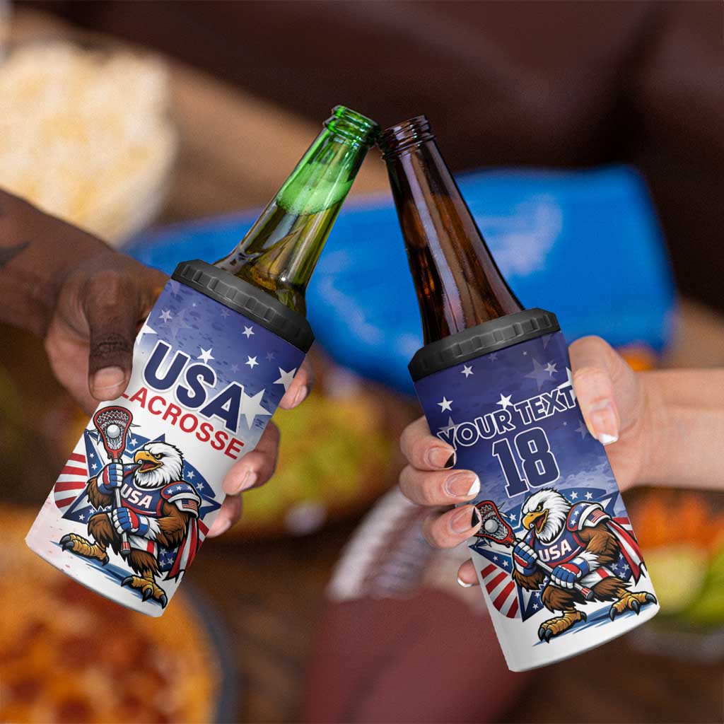 Custom USA Lacrosse 4 in 1 Can Cooler Tumbler American Eagle Mascot
