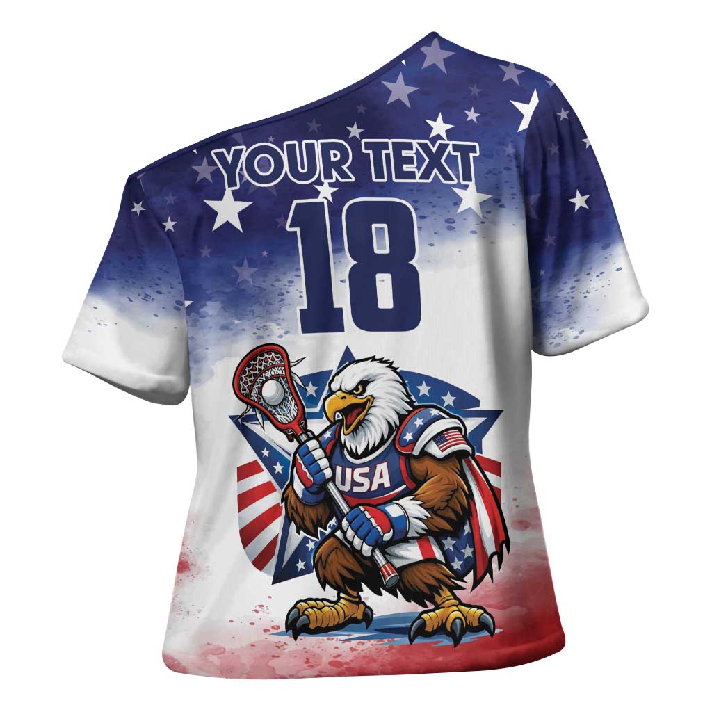 Custom USA Lacrosse Cross Shoulder Shirt American Eagle Mascot