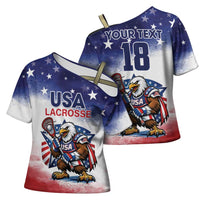Custom USA Lacrosse Cross Shoulder Shirt American Eagle Mascot