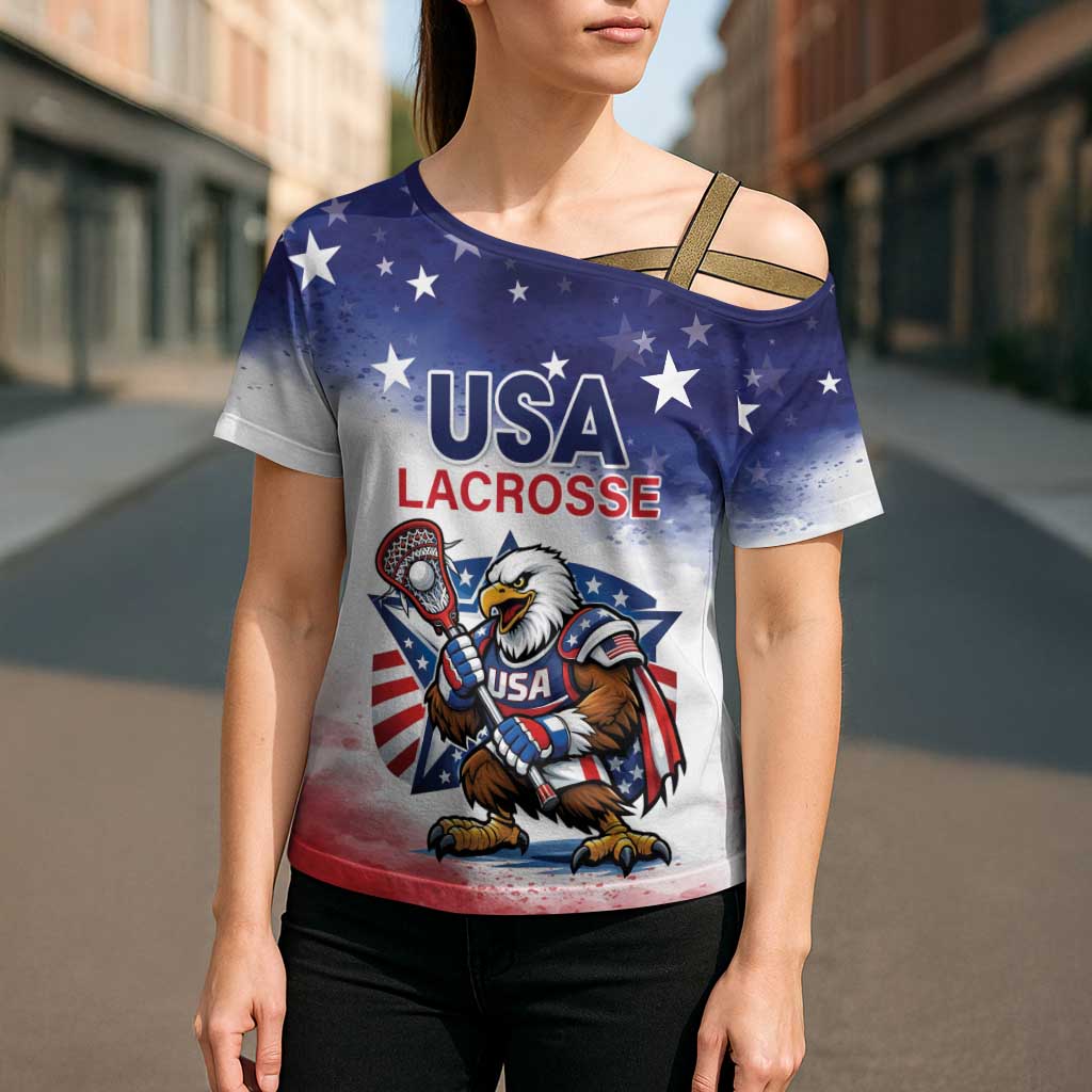 Custom USA Lacrosse Cross Shoulder Shirt American Eagle Mascot