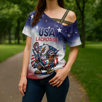 Custom USA Lacrosse Cross Shoulder Shirt American Eagle Mascot