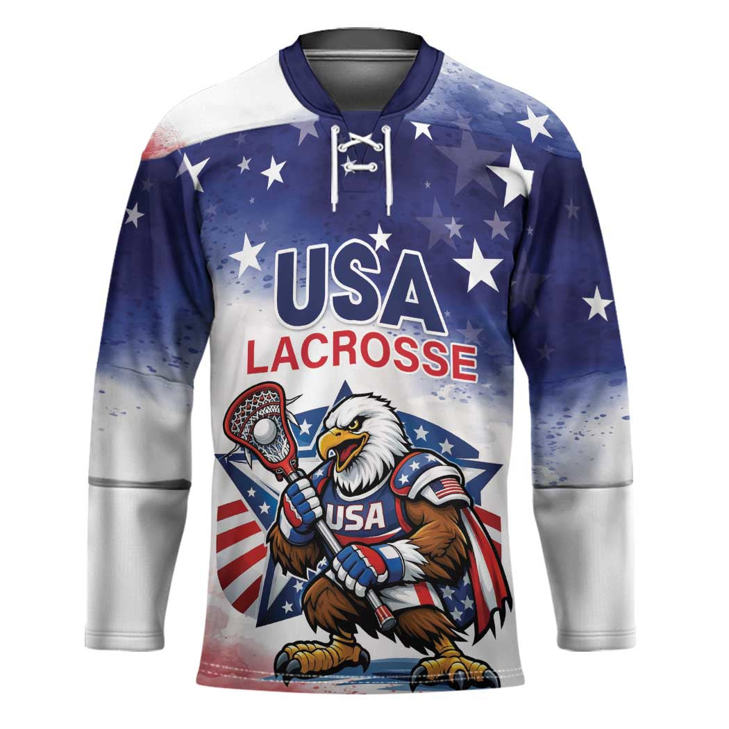 Custom USA Lacrosse Hockey Jersey American Eagle Mascot