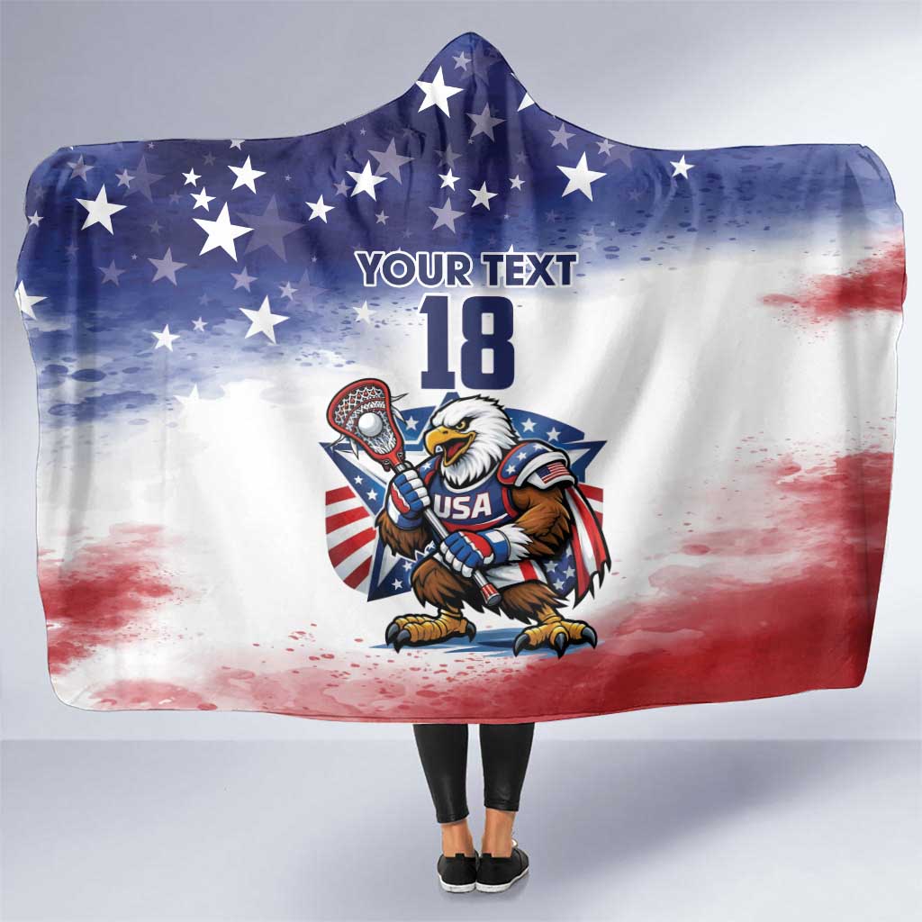 Custom USA Lacrosse Hooded Blanket American Eagle Mascot