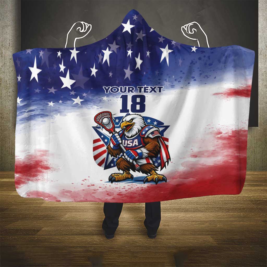 Custom USA Lacrosse Hooded Blanket American Eagle Mascot