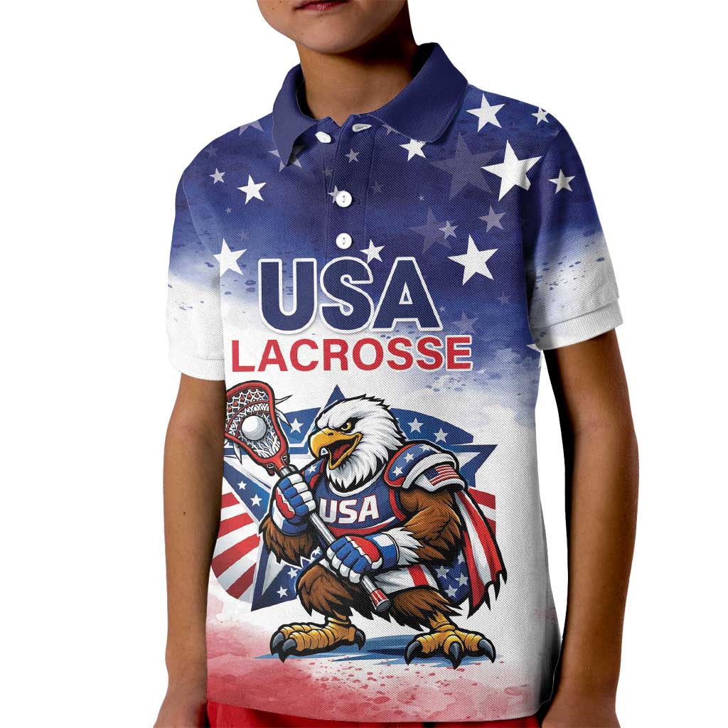Custom USA Lacrosse Kid Polo Shirt American Eagle Mascot
