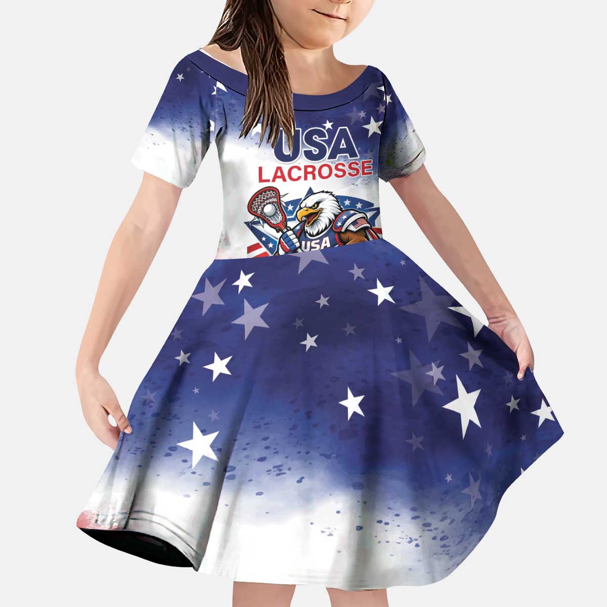 Custom USA Lacrosse Kid Short Sleeve Dress American Eagle Mascot