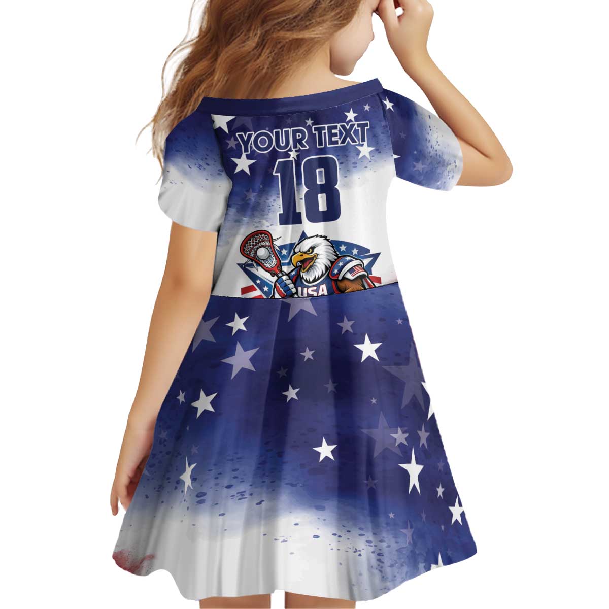 Custom USA Lacrosse Kid Short Sleeve Dress American Eagle Mascot
