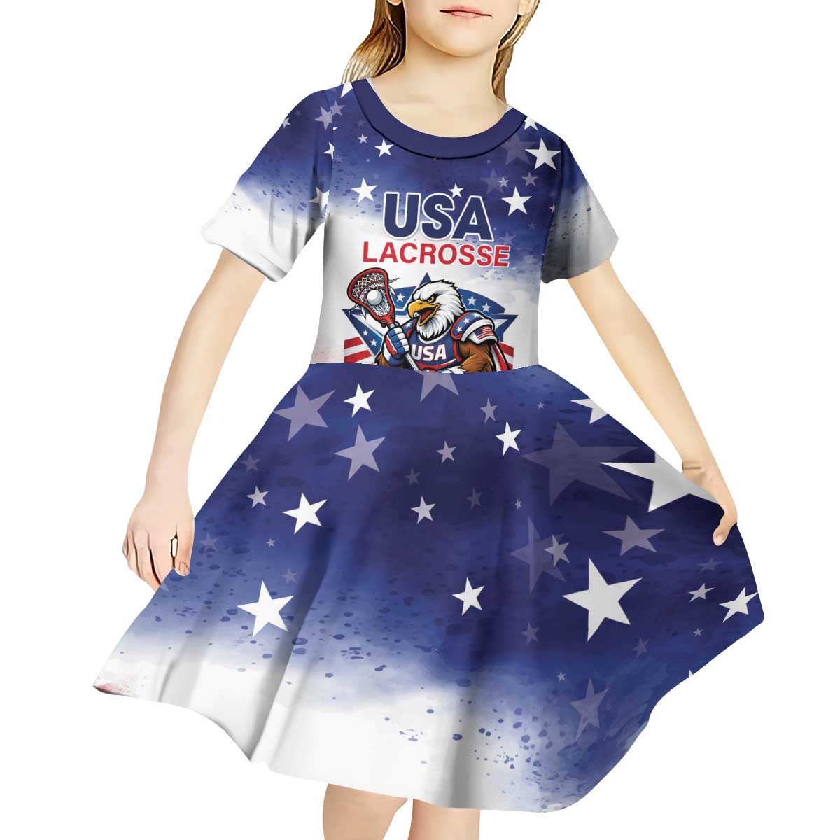 Custom USA Lacrosse Kid Short Sleeve Dress American Eagle Mascot