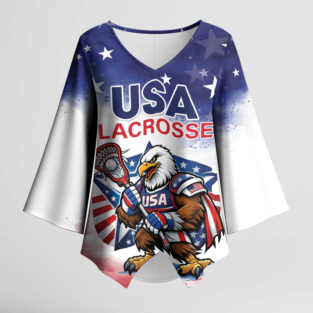 Custom USA Lacrosse Kimono Sleeve Blouse American Eagle Mascot