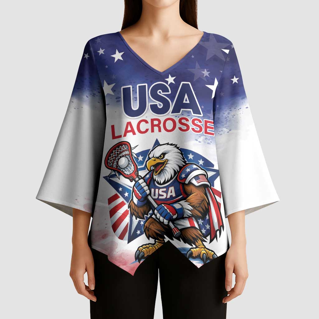 Custom USA Lacrosse Kimono Sleeve Blouse American Eagle Mascot