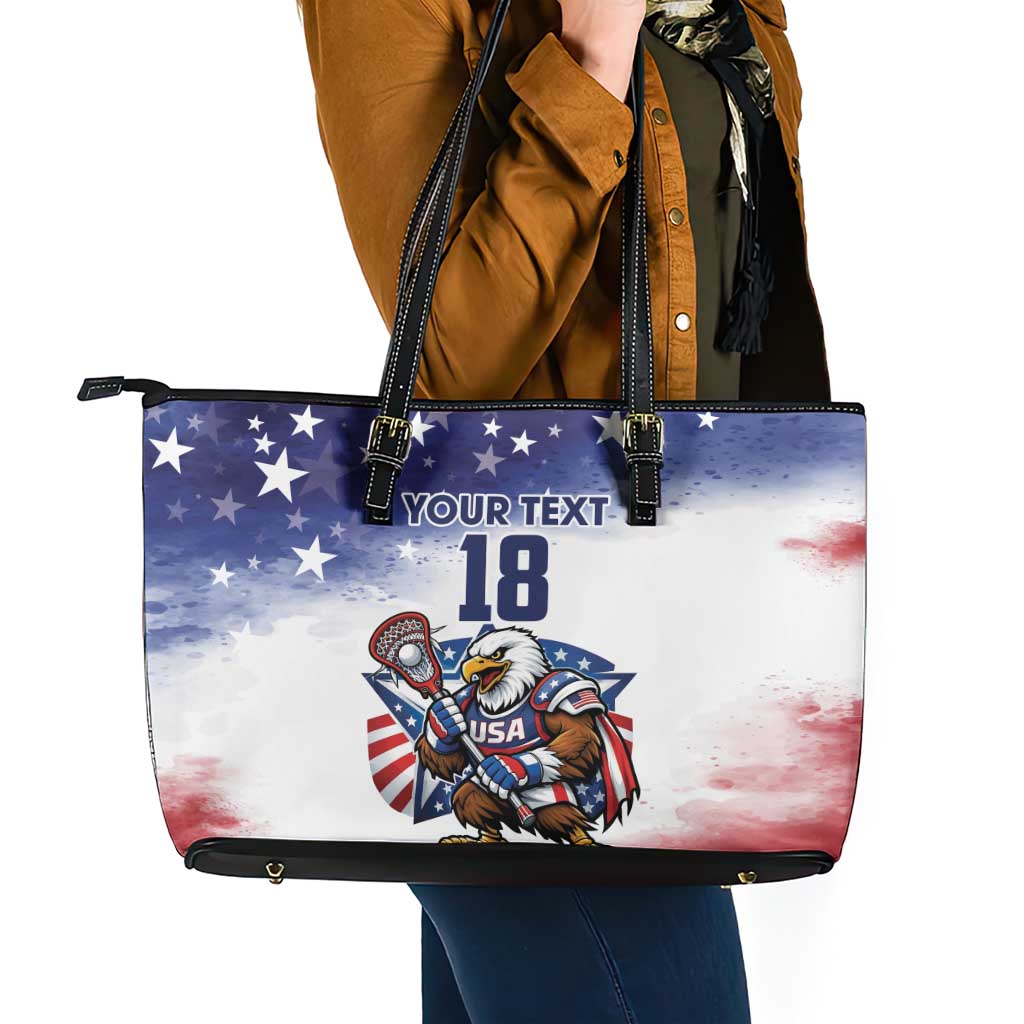 Custom USA Lacrosse Leather Tote Bag American Eagle Mascot